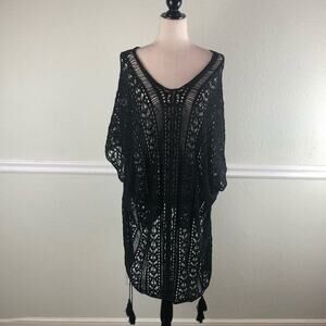 Vintage Open Knit Poncho Black One Size